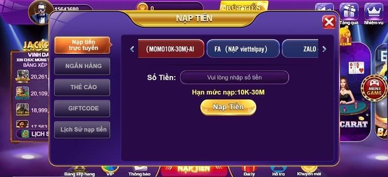 Tổng hợp những cách nạp tiền 68gamebai